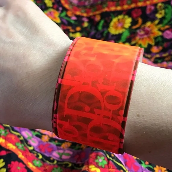 Dior | Jewelry | Dior Neon Orange Slap Bracelet 3d Reflective Y2k